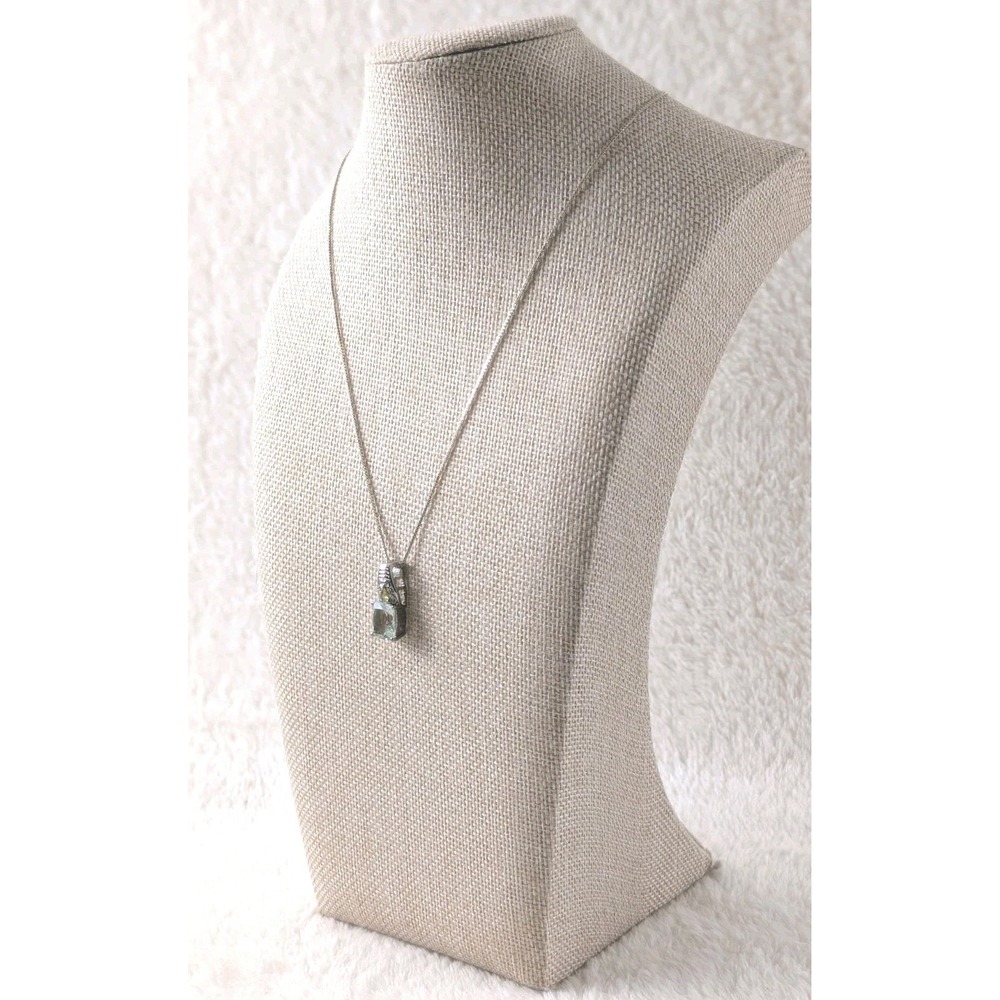 316L SS Prasiolite Green Quartz & Citrine Pendant 925 Sterling Chain Necklace‎
